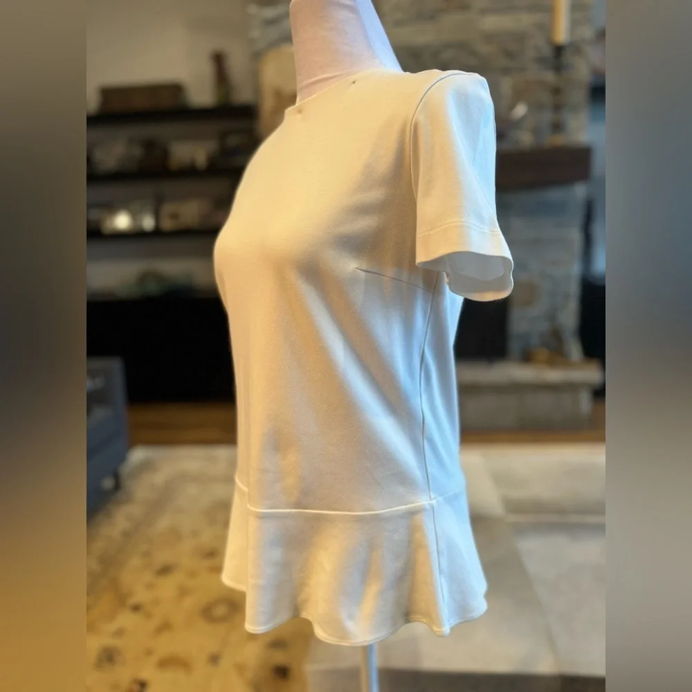 Brunello Cucinelli Short Sleeve Peplum Top Off White Medium Hanger 34 Italy 6 - Picture 4 of 14